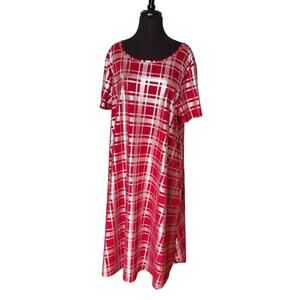 LuLaRoe Julia Dress 3XL Red Silver Plaid Stretch Knit